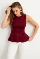 Kadın Bordo Kolsuz Peplum Bluz FLU7257