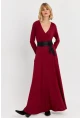Kadın Bordo Kruvaze Maxi Elbise VTN3
