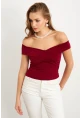 Kadın Bordo Madonna Yaka Crop Bluz VA101