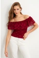 Kadın Bordo Madonna Yaka Dantel Bluz MTK13549