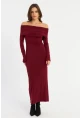 Kadın Bordo Madonna Yaka Maxi Elbise LİK10