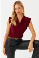 Kadın Bordo Omuzları Vatkalı Degaje Bluz ELT3234
