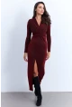 Kadın Bordo Omuzları Vatkalı Simli Şık Midi Elbise MON139