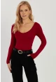 Kadın Bordo Ön Arka U Yaka Bluz LPP1265