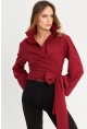 Kadın Bordo Önü Bağlamalı İspanyol Kol Gömlek MON142
