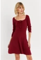 Kadın Bordo Önü Bağlamalı Mini Elbise TF59