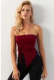 Kadın Bordo Önü Büzgülü Crop Bluz MON138