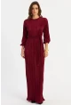 Kadın Bordo Pilise Maxi Elbise GÇ192