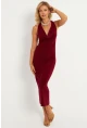 Kadın Bordo Sırtı Açık Degaje Midi Yılbaşı Elbise GÇ177