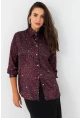 Kadın Bordo-Siyah Leopar Desenli Saten Gömlek MRAD5901-1