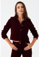 Kadın Bordo Taş Düğmeli Kadife Gömlek Ceket CAR1075