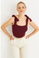 Kadın Bordo Triko Bluz YV236