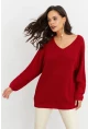 Kadın Bordo V Yaka Salaş Triko Tunik SMT158