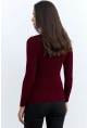 Kadın Bordo V Yaka Triko Bluz YV284