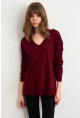 Kadın Bordo V Yaka Triko Kazak YİL549