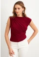 Kadın Bordo Yarım Balıkçı Desenli Bluz LPP1205