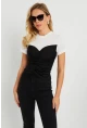Kadın Büzgülü T-Shirt Bluz Siyah-Beyaz KS117