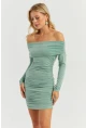 Kadın Çağla Yeşili Büzgülü Madonna Mini Elbise MON1118