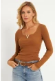 Kadın Camel Aksesuarlı Kaşkorse Bluz RLO17
