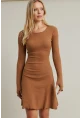 Kadın Camel Bağlamalı Kaşkorse Mini Elbise FRY2175
