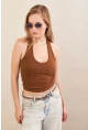 Kadın Camel Boyun Askılı Bluz ZH171