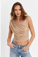 Kadın Camel Büzgülü Kolsuz Bluz LPP1205-90