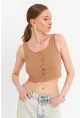 Kadın Camel Çıtçıtlı Crop Bluz YDF103