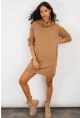 Kadın Camel Degaje Yaka Triko Mini Elbise YV73