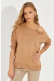Kadın Camel Düşük Omuz Triko Bluz YZ617