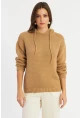 Kadın Camel Kapüşonlu Triko Bluz SMT2419
