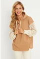 Kadın Camel Kolları Ajurlu Kapüşonlu Sweatshirt YLE12
