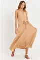 Kadın Camel Kruvaze Bürümcük Maxi Elbise EY3053