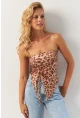 Kadın Camel Önü Büzgülü Leopar Crop Bluz MON137