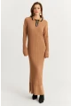 Kadın Camel Polo Yaka Triko Maxi Elbise MNUV17