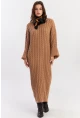 Kadın Camel Saç Örgülü Triko Midi Elbise KZ541