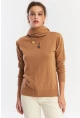 Kadın Camel Şal Aksesuarlı Triko Bluz YV286