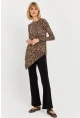 Kadın Camel-Siyah Asimetrik Leopar Tunik MLPP1186-1