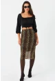 Kadın Camel-Siyah Astarlı Desenli Tül Etek CG391