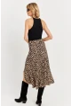 Kadın Camel-Siyah Fırfırlı Asimetrik Leopar Midi Etek LON3011