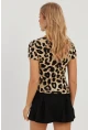 Kadın Camel-Siyah Kare Yaka Leopar Desenli Bluz LPP1258