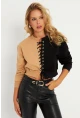 Kadın Camel-Siyah Kuşgözlü Kısa Sweatshirt TF02