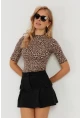 Kadın Camel-Siyah Leopar Desenli Bluz LPP1264