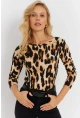 Kadın Camel-Siyah Leopar Desenli Bürümcük Bluz EY2894
