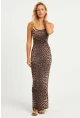 Kadın Camel-Siyah Leopar Desenli Maxi Elbise MEN2052