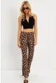Kadın Camel-Siyah Leopar İspanyol Paça Pantolon LPP1278