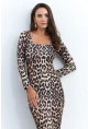 Kadın Camel-Siyah Leopar Midi Elbise RLO78