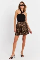 Kadın Camel-Siyah Leopar Mini Etek Q1000