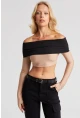 Kadın Camel-Siyah Madonna Crop Bluz CG322