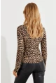 Kadın Camel-Siyah Önü Damla Leopar Desenli Bluz LPP1236