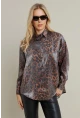 Kadın Camel-Siyah Parlak Leopar Salaş Gömlek MMİW1000